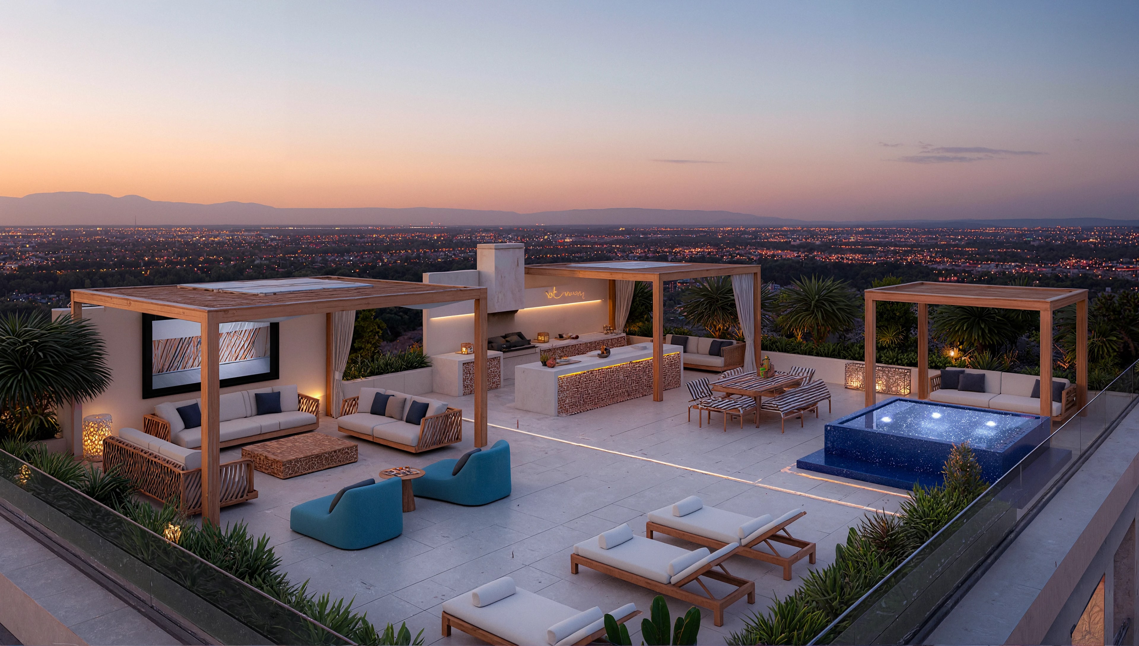 Gold Garden — rooftop et perspective sur l'Atlas