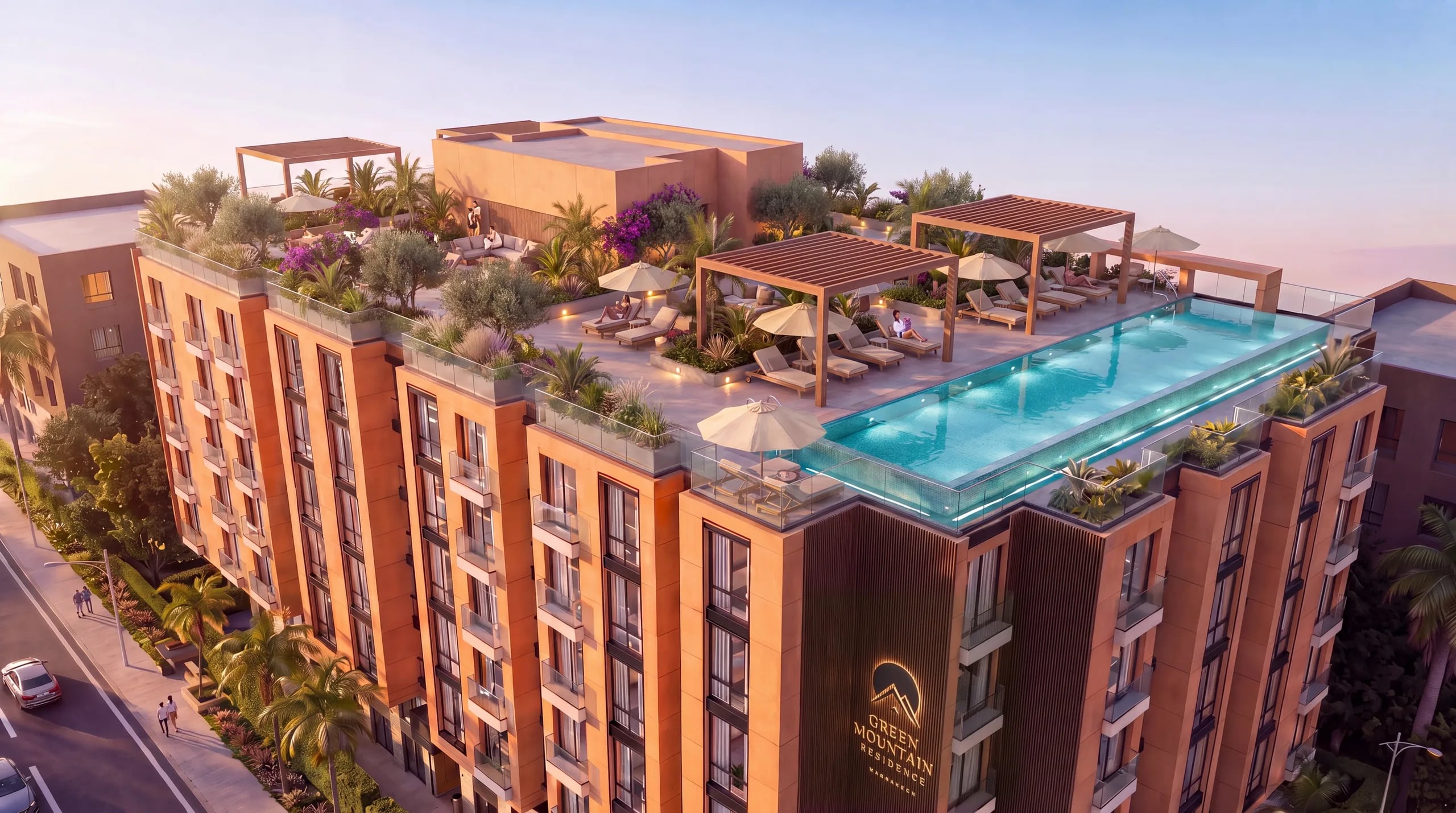 Green Mountain, vue aérienne du rooftop avec piscine