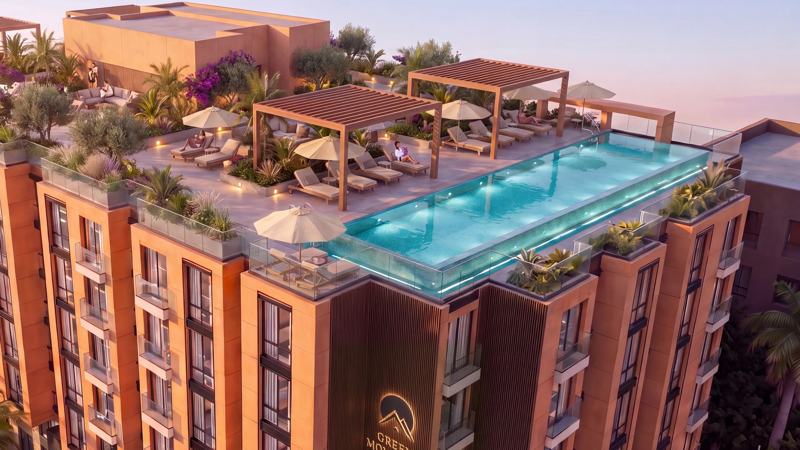 Green Mountain, rooftop avec piscine au coucher du soleil