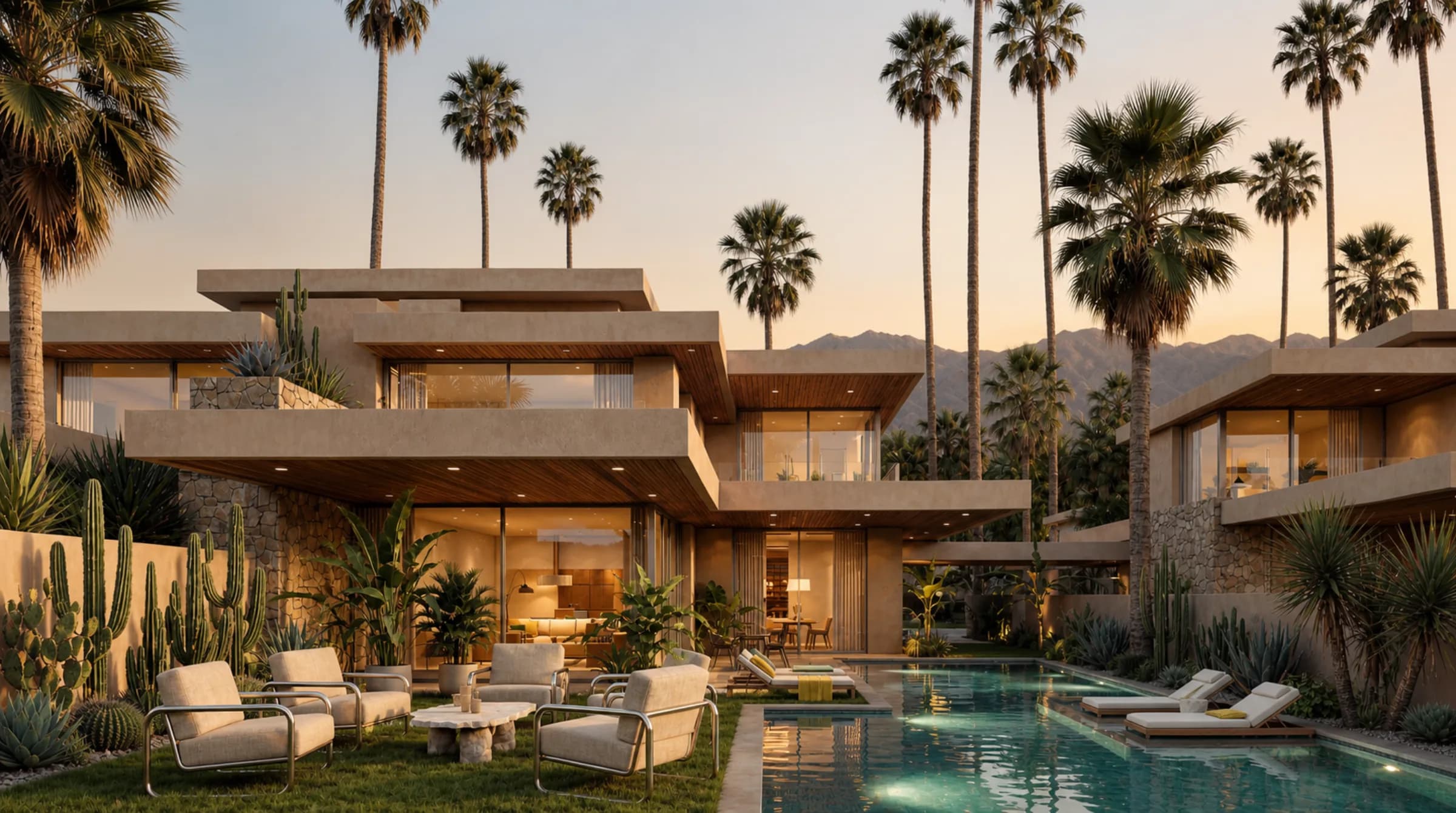 The Valley villa and private pool at sunset